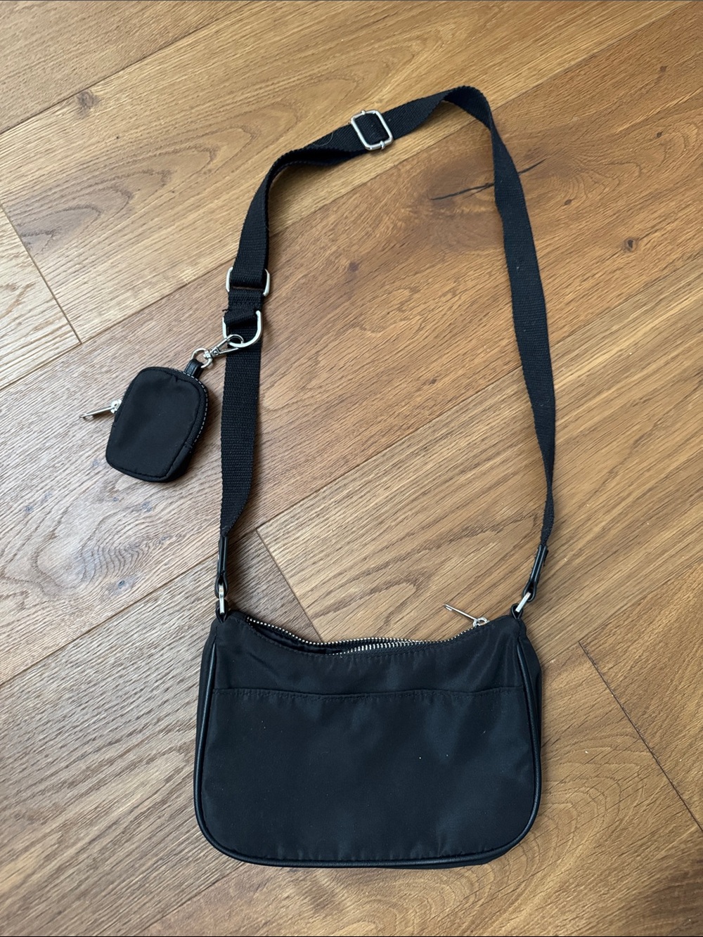 Black Crossbody Shoulder Bag with Coin Pouch